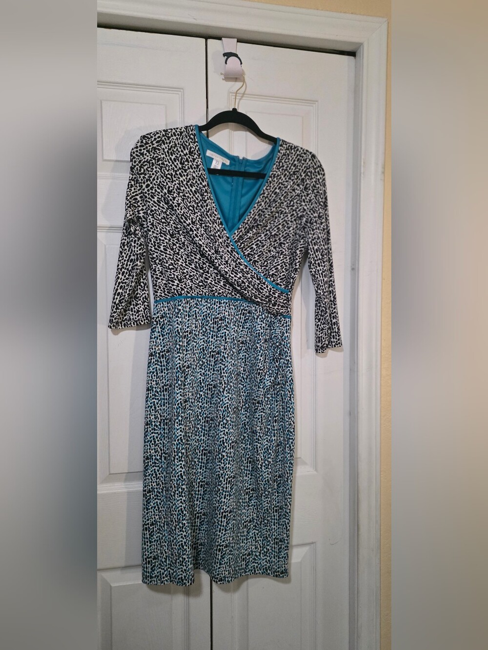 Blue and Black Animal Print Wrap Dress